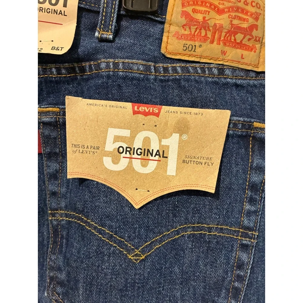 Levis 501 Original Mens Big and Tall Dark Wash Straight Leg Denim Jeans 44x32